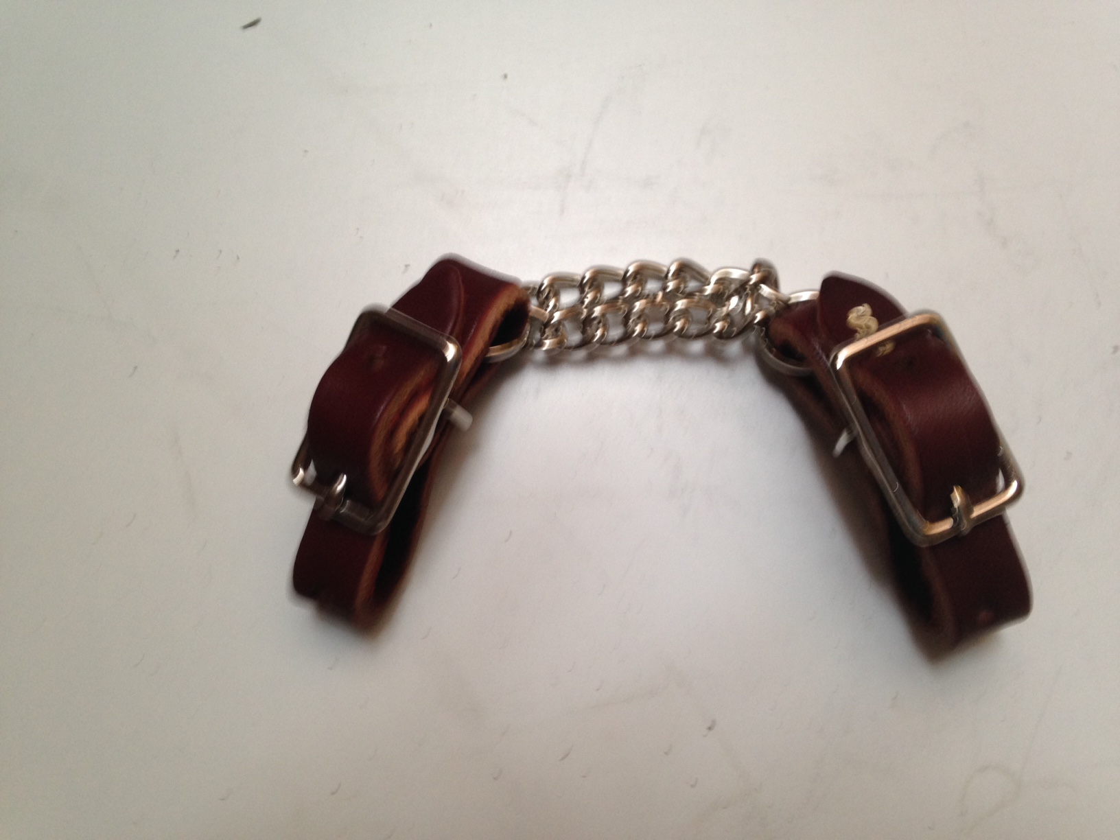 Burgundy Brown Leather Curb Strap w/Double Chain